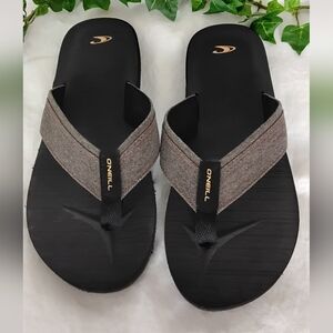 O'Neill Black / Brown Sandal Flip Flops with Gray Fabric Straps
